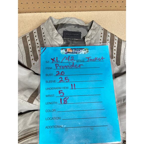 Provider Sunburst Leather Military Jacket Womens SZ XL Gray Studded Moto Chic - Picture 13 of 13